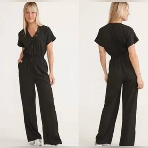 Marine Layer Mia Wide Leg Jumpsuit Black XS Button Front Minimalist Casual